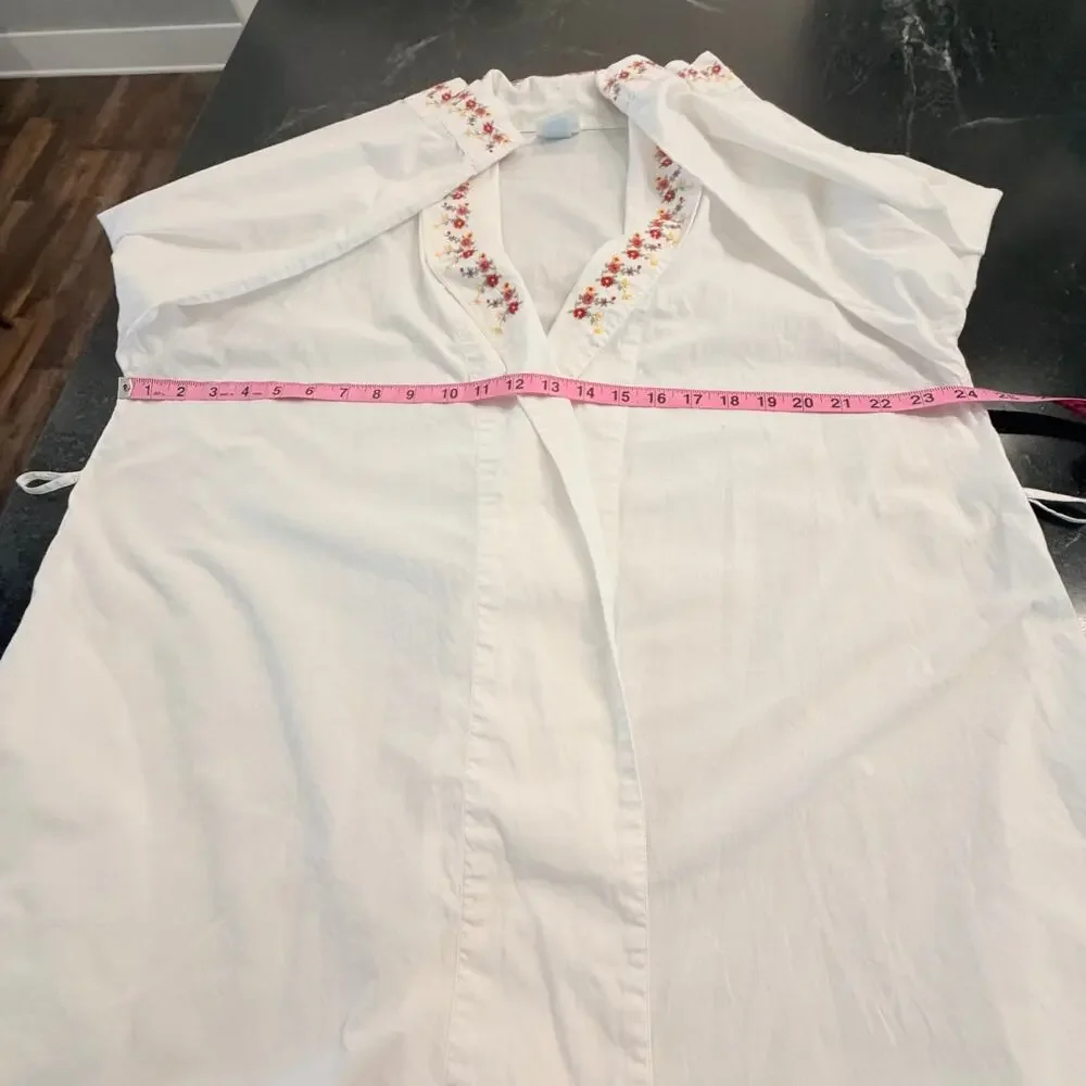 Pottery Barn Bed Bath Y2K Floral Embroidered Cotton Robe Women’s Small